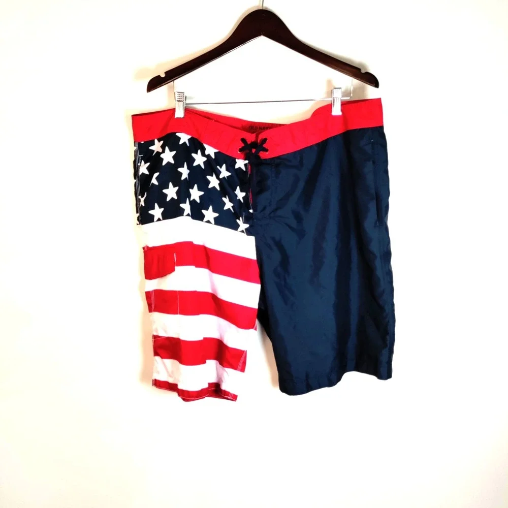 Old Navy American Flag Patriotic Board Swim Resorts Beach Graphic Shorts Men XXL